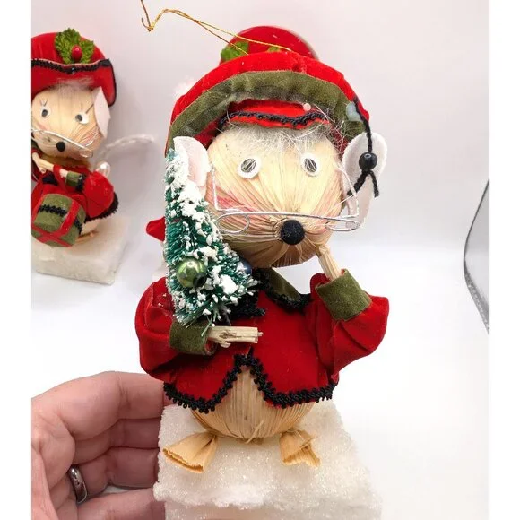 Vintage KURT ADLER Christmas Ornament Corn Husk Mice Trio, Corn Husk Mouse